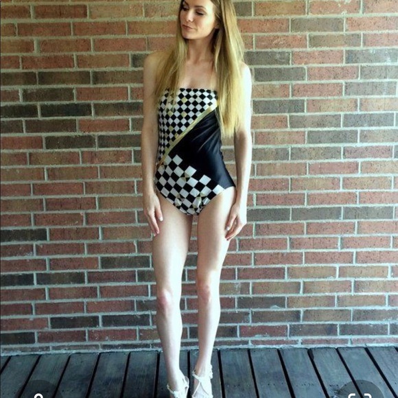 Gottex Other - Gottex vintage 80’s gold checkered swimsuit